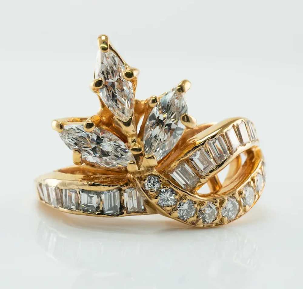 Natural Diamond Ring 14K Yellow Gold Marquise Rou… - image 2