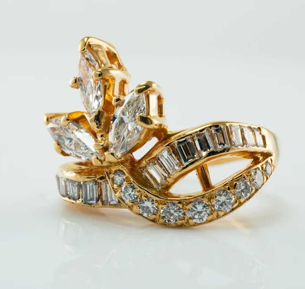 Natural Diamond Ring 14K Yellow Gold Marquise Rou… - image 5