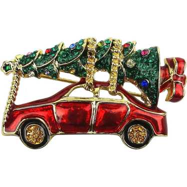 Fancy Christmas Tree Atop a Fancy Red Car Pin