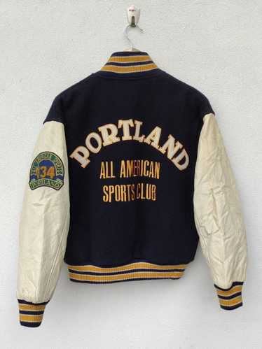 Oregon Trail Wool & Leather Embroidered Varsity Jacket USA Made (XL)