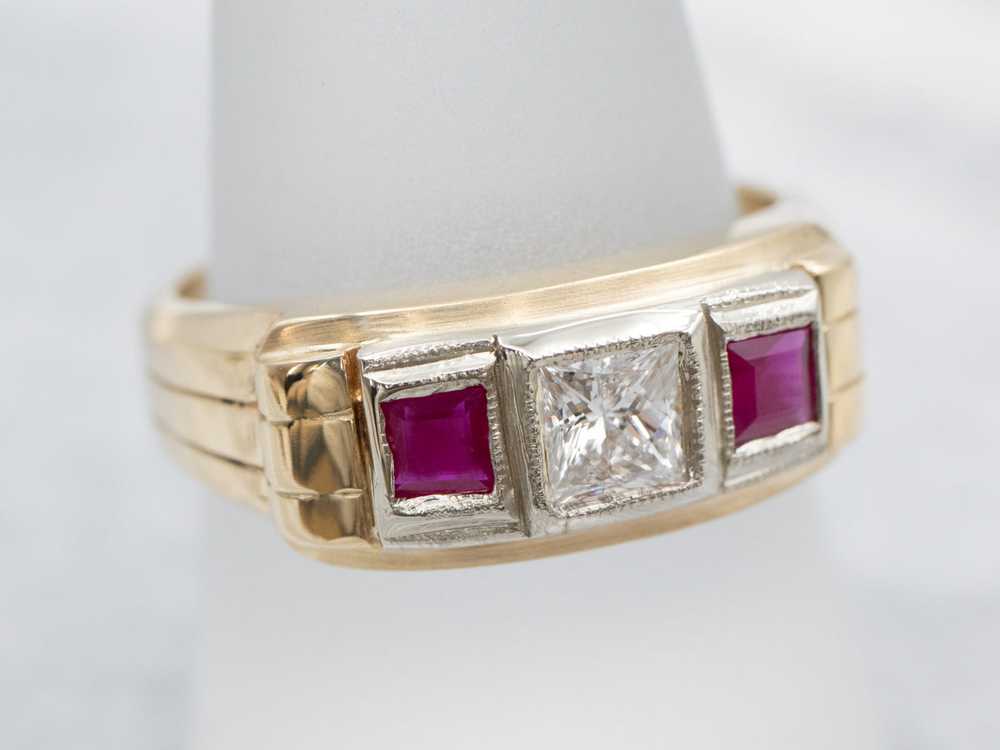 Men's Vintage Synthetic Ruby and Diamond Band - image 3
