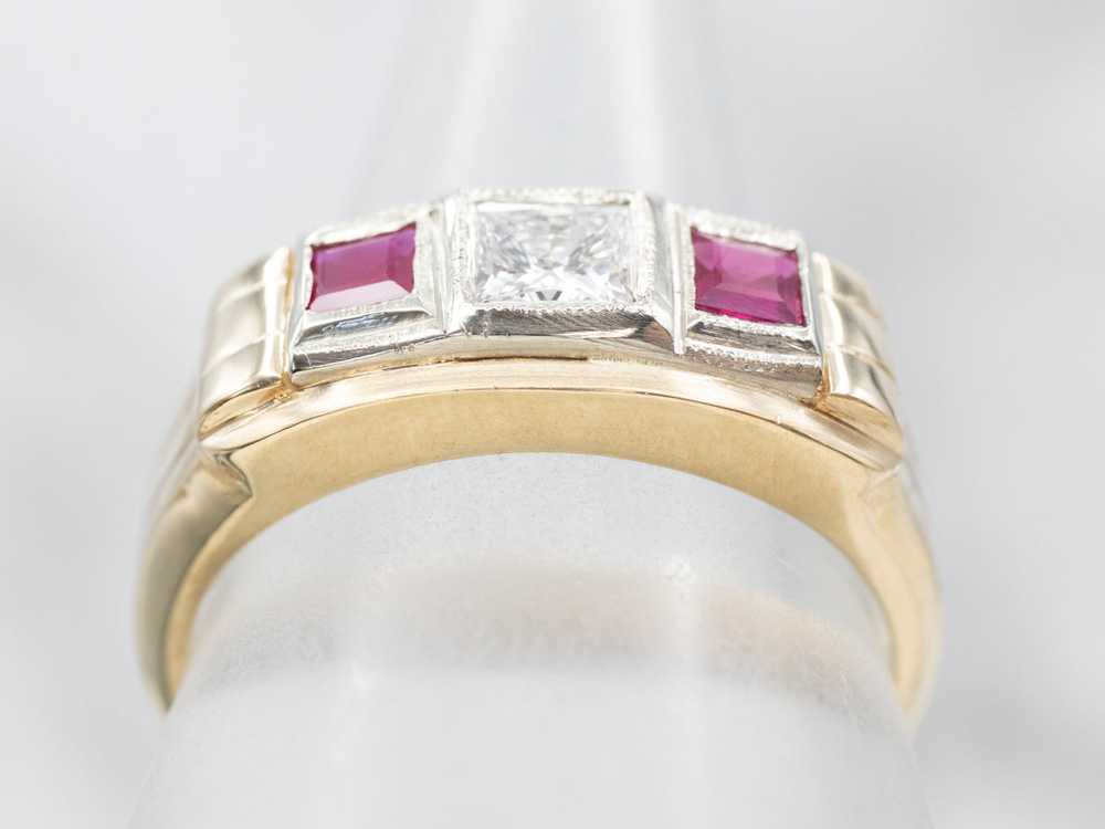 Men's Vintage Synthetic Ruby and Diamond Band - image 4