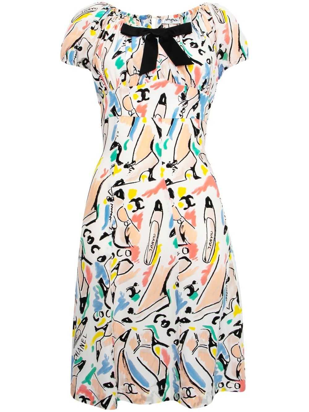 CHANEL Pre-Owned 1990s graphic-print silk dress -… - image 1