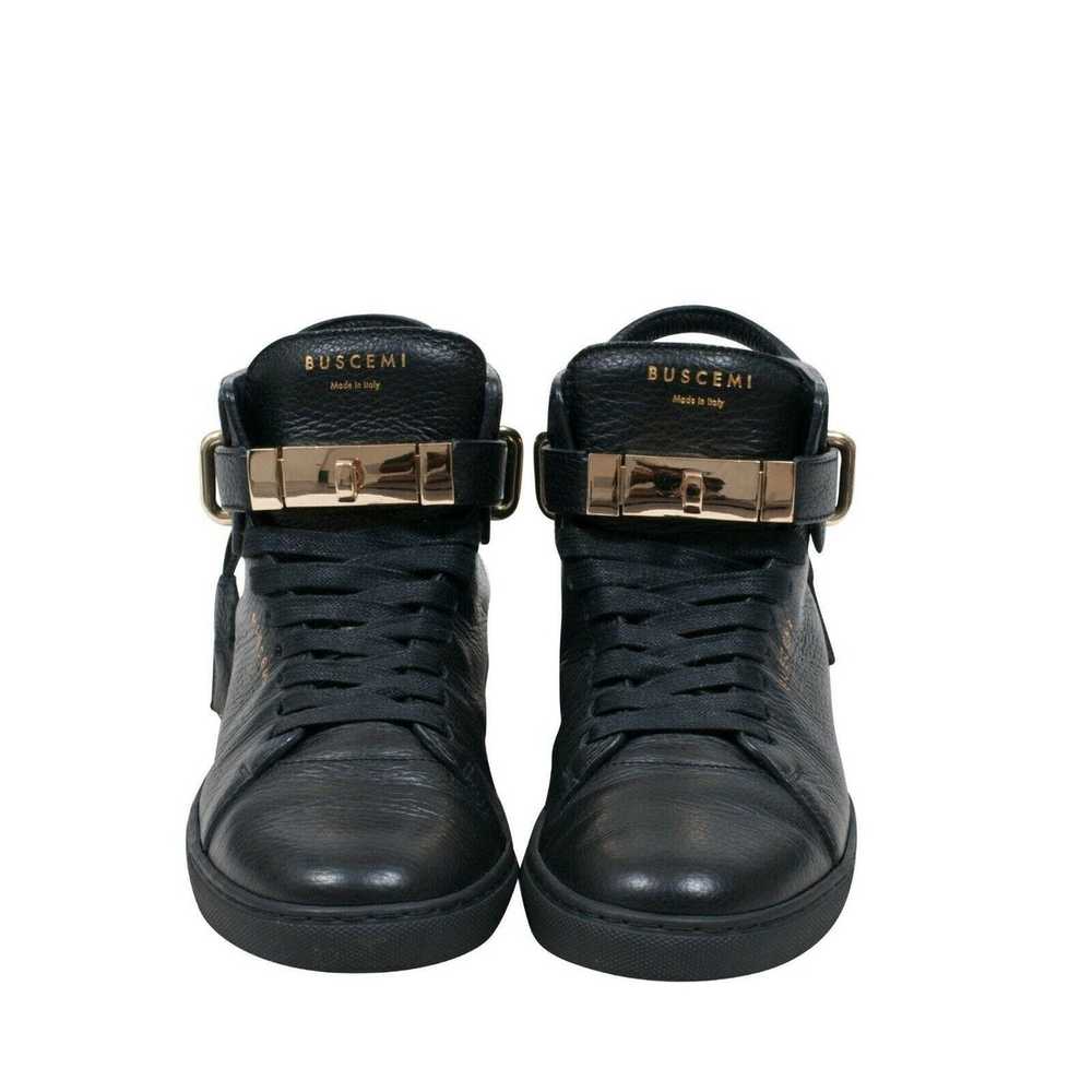 Buscemi 100MM Black Leather Gold Hardware Mid Top - image 2