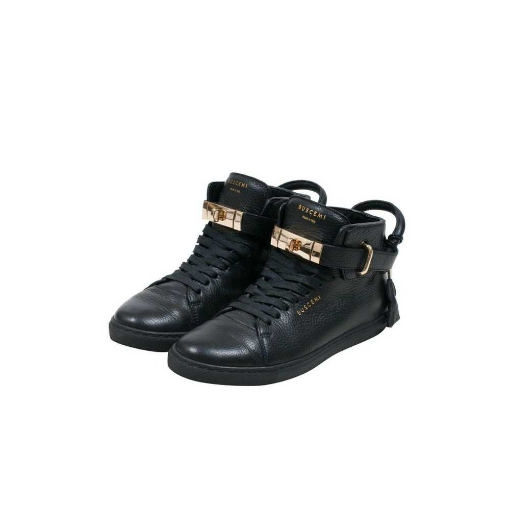 Buscemi 100MM Black Leather Gold Hardware Mid Top - image 3