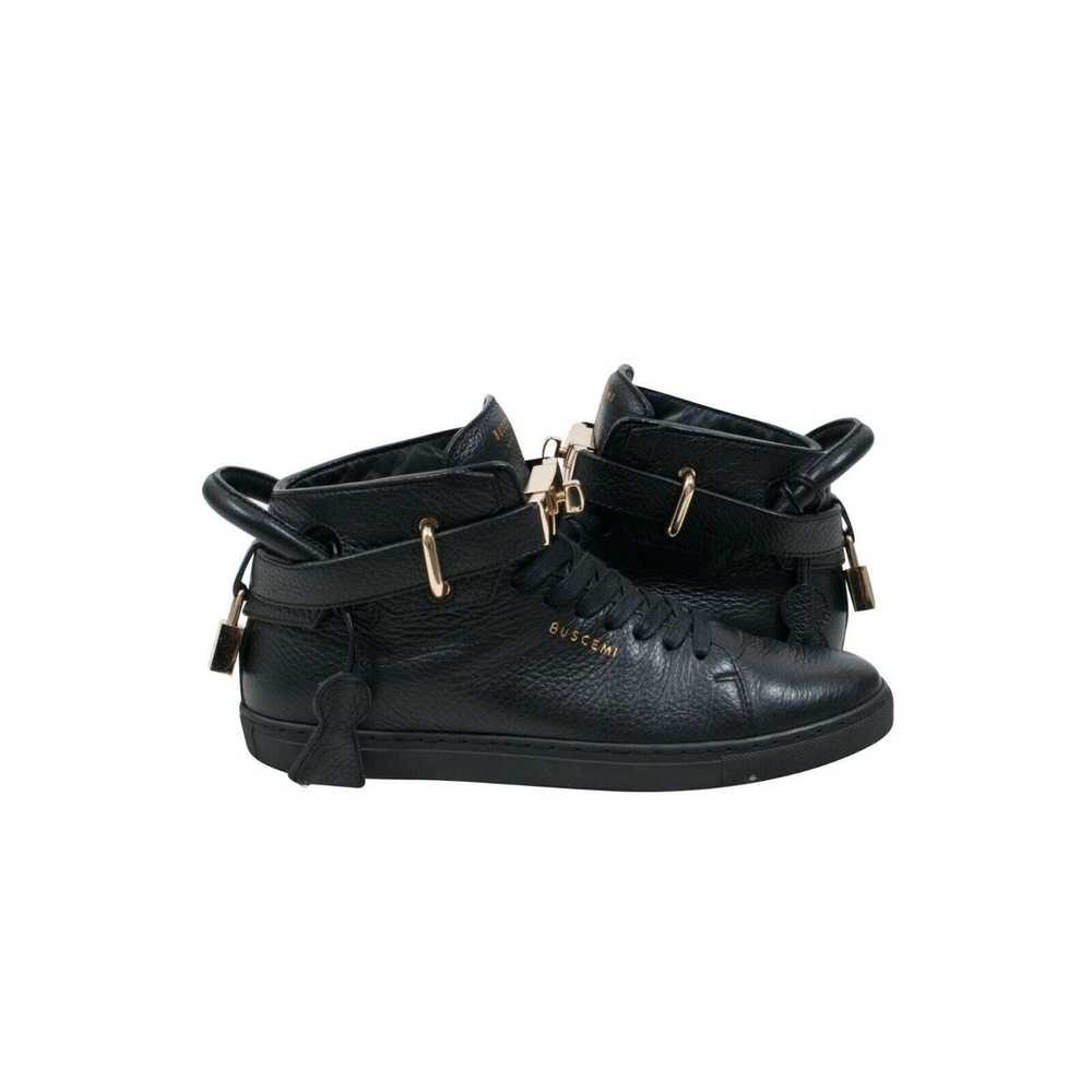 Buscemi 100MM Black Leather Gold Hardware Mid Top - image 4