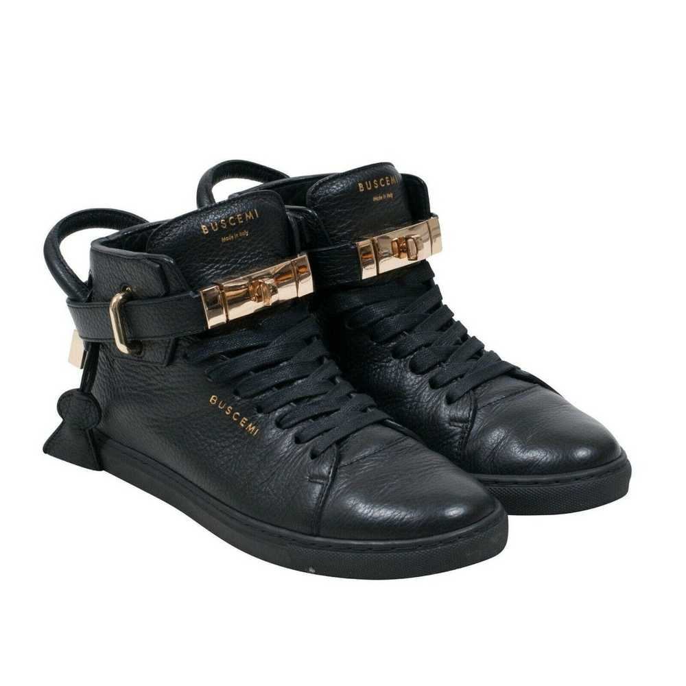 Buscemi 100MM Black Leather Gold Hardware Mid Top - image 9