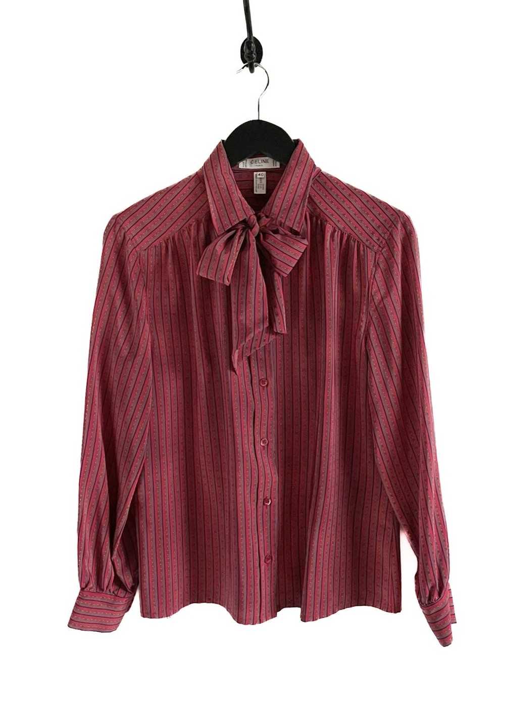 Celine Céline Vintage Red Silk Printed Blouse - Gem