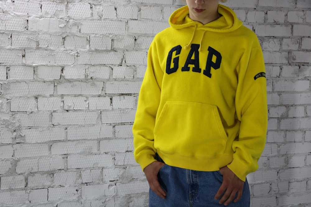 Gap × Streetwear × Vintage GAP Yellow Fleece Hood… - image 3