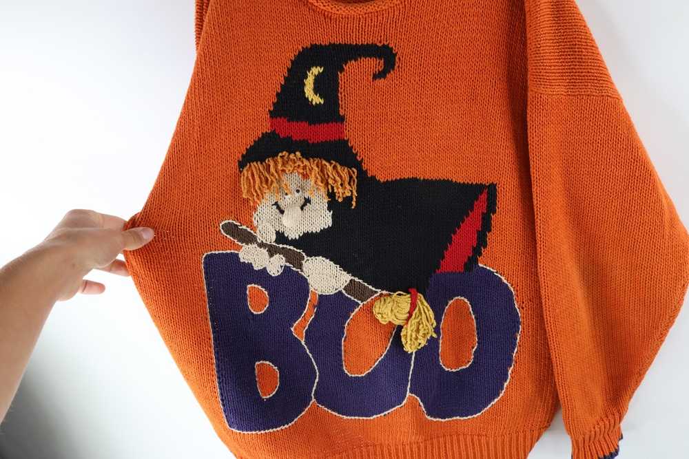 Vintage Vintage 90s Halloween Witch Boo Marled Kn… - image 4