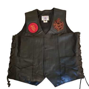 Vintage Vanguard L Vintage 90s Black Leather Vest… - image 1
