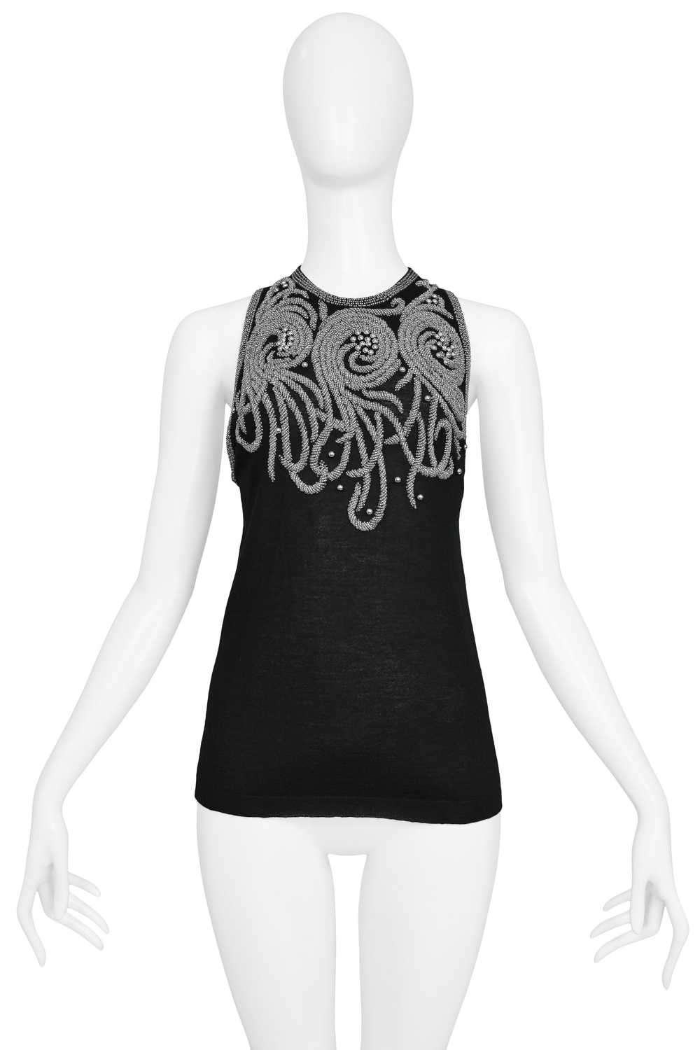 BALENCIAGA BLACK KNIT TOP WITH SILVER BEADING - image 1