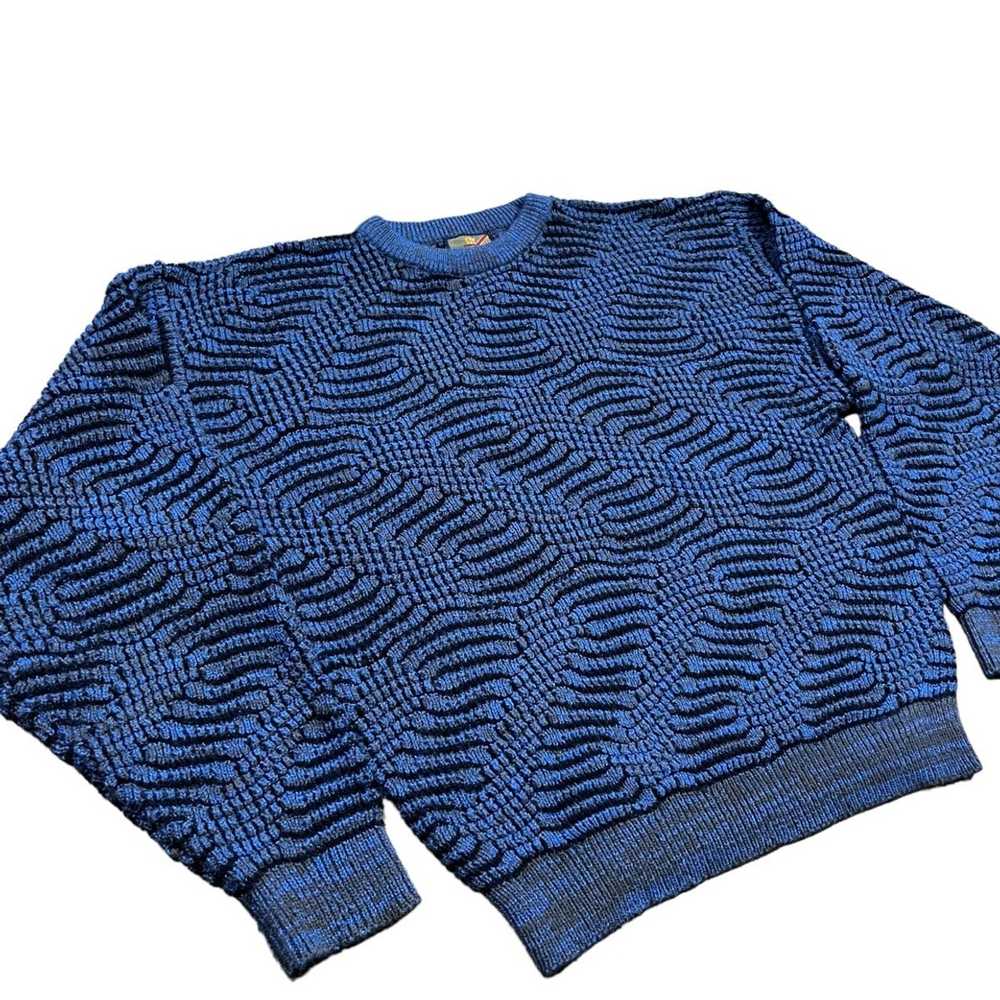 Art × Vintage 90s Blue Textured/Pattern Sweater - image 2