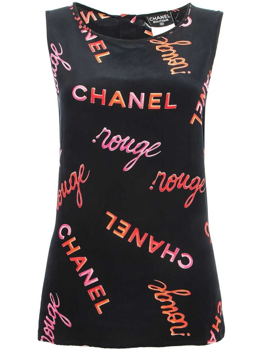 CHANEL Pre-Owned 1990s logo-print silk blouse - B… - image 1