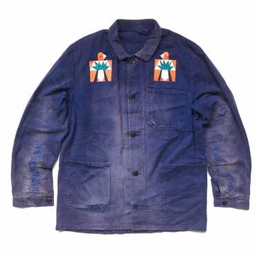 【希少】60s Vintage Fade German Work Jacket 70s 80s Vintage Beige German Chest Pocket Boxy Work Jacket