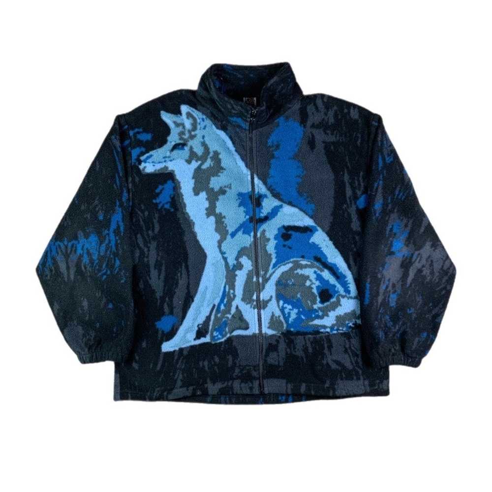 Animal Tee × Vintage Vintage 90s Wolf Husky Zipup… - image 1