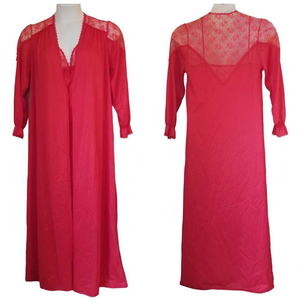 Vintage Peignoir OS Red Bridal Set Nightgown Robe… - image 2