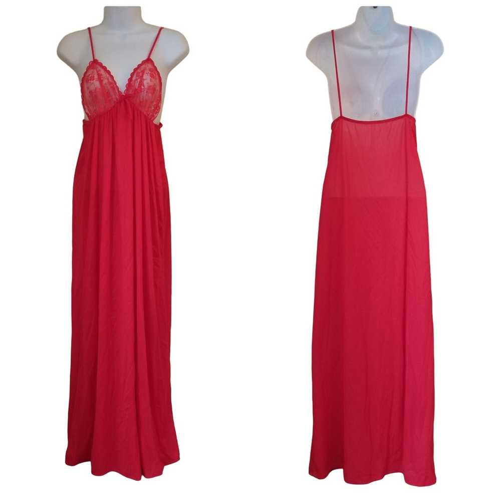 Vintage Peignoir OS Red Bridal Set Nightgown Robe… - image 3