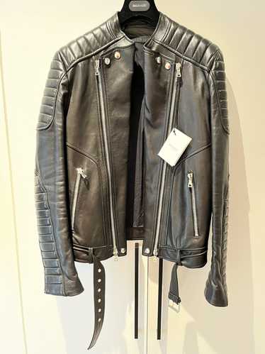 Balmain - Leather Biker Jacket with Mini Monogram Print