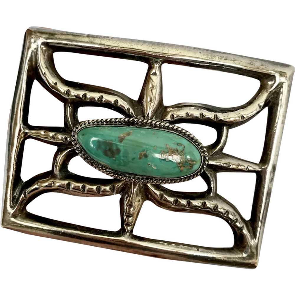 Sterling Sandcast and Turquoise Buckle - image 1