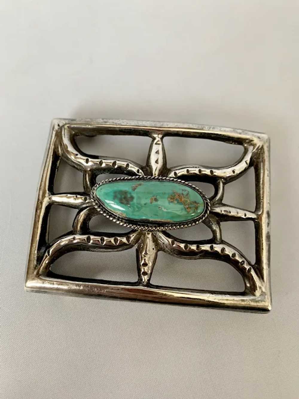 Sterling Sandcast and Turquoise Buckle - image 2