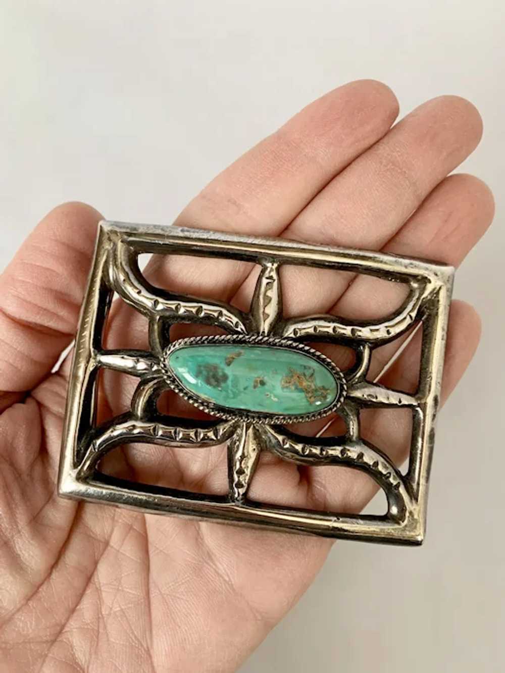 Sterling Sandcast and Turquoise Buckle - image 3