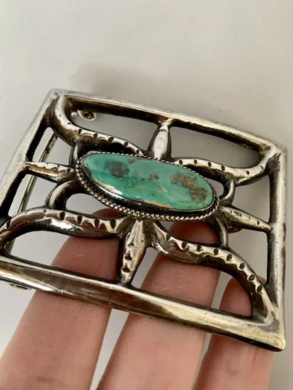 Sterling Sandcast and Turquoise Buckle - image 4