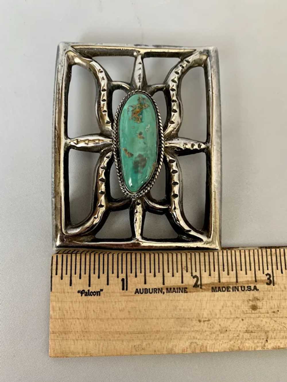 Sterling Sandcast and Turquoise Buckle - image 7