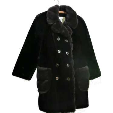 1950's Black Plush Faux Fur Borgana Women's Coat … - image 1