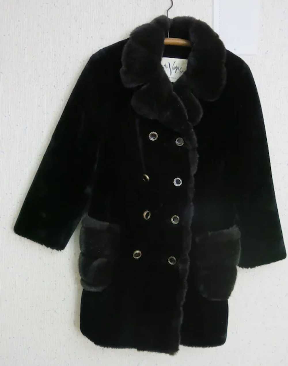 1950's Black Plush Faux Fur Borgana Women's Coat … - image 5