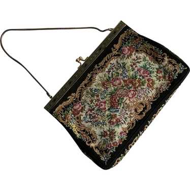 Vintage Floral Tapestry Purse with Rolled Chain - image 1