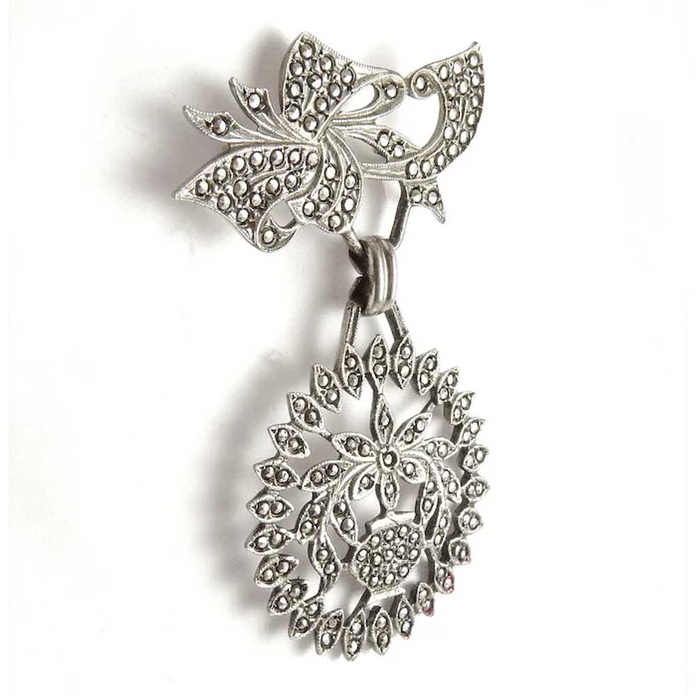 1930's Art Deco Sterling Silver & Marcasites Hang… - image 2