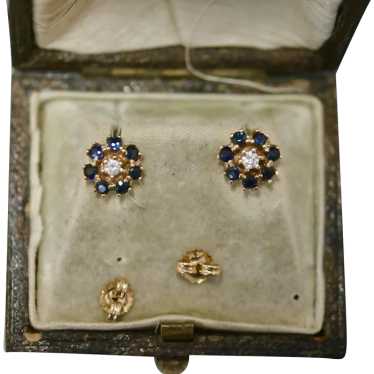 14K Diamond & Sapphire Stud Flower Earrings