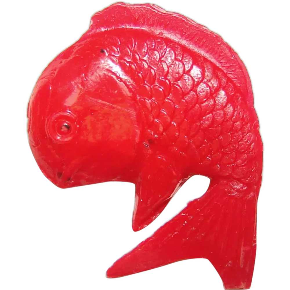 Awesome RED FISH Vintage Celluloid Estate Charm - image 1