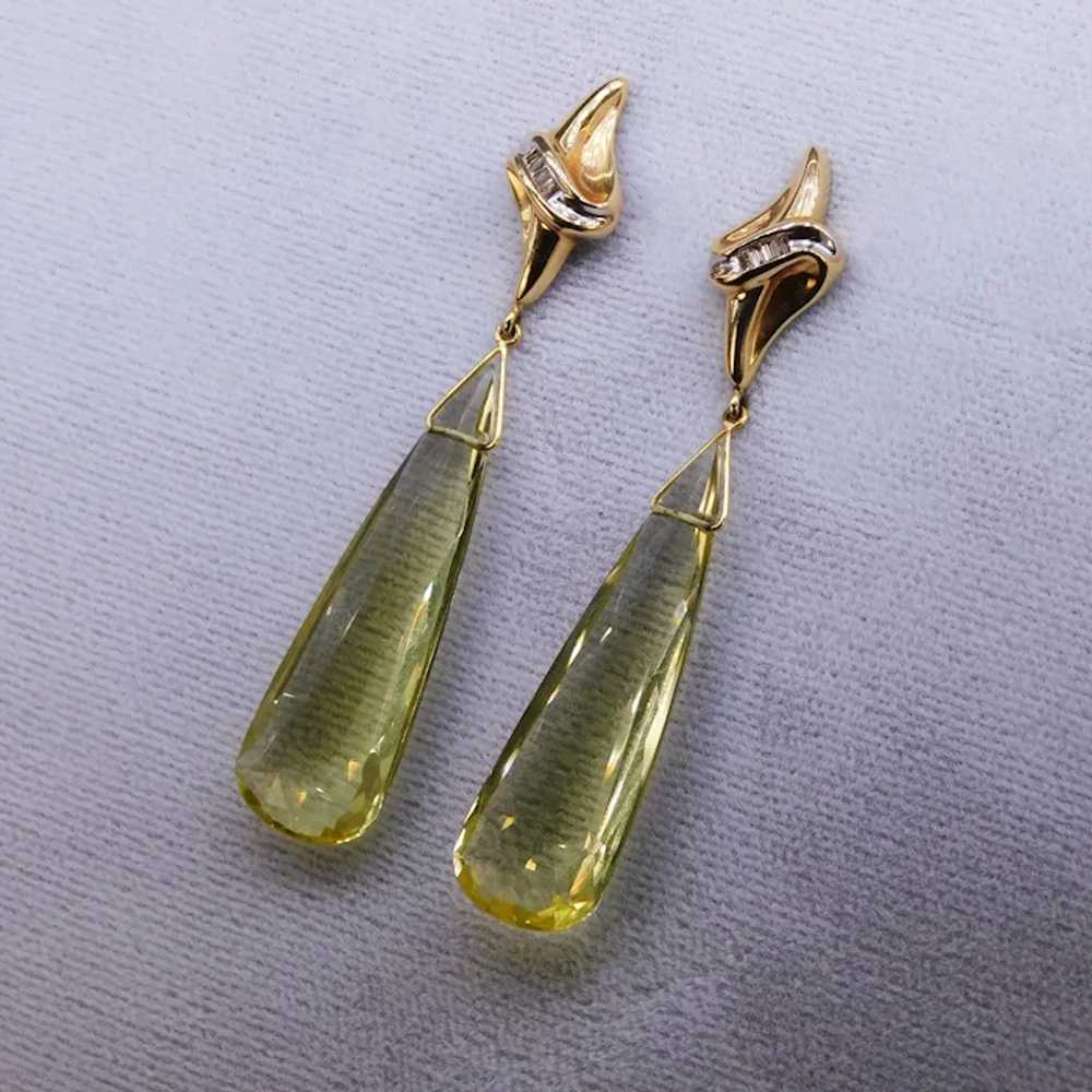 Citrine Diamond 14K Yellow White Gold Dangle Drop… - image 3