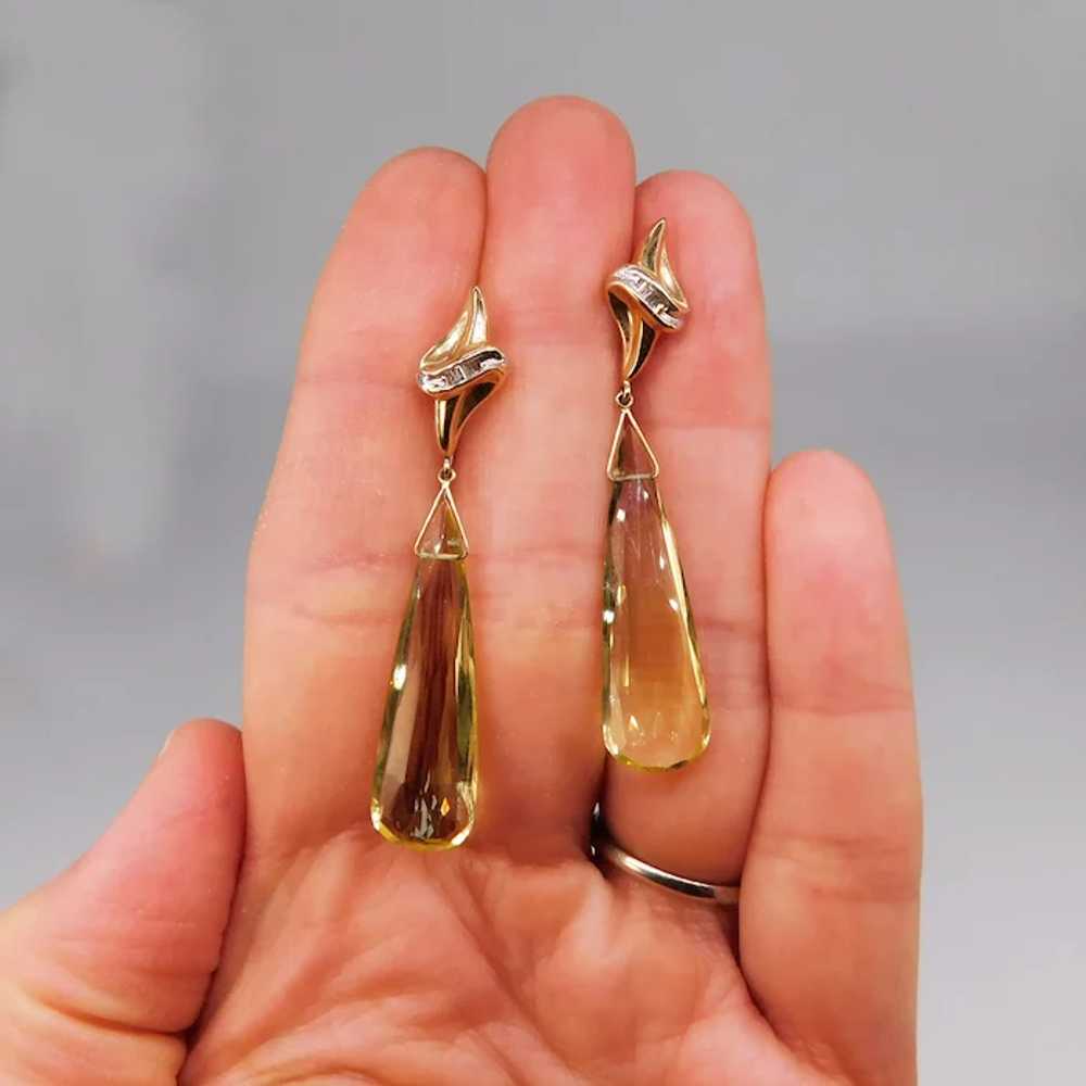 Citrine Diamond 14K Yellow White Gold Dangle Drop… - image 5