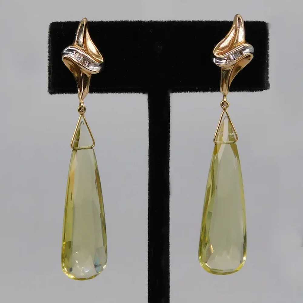 Citrine Diamond 14K Yellow White Gold Dangle Drop… - image 8