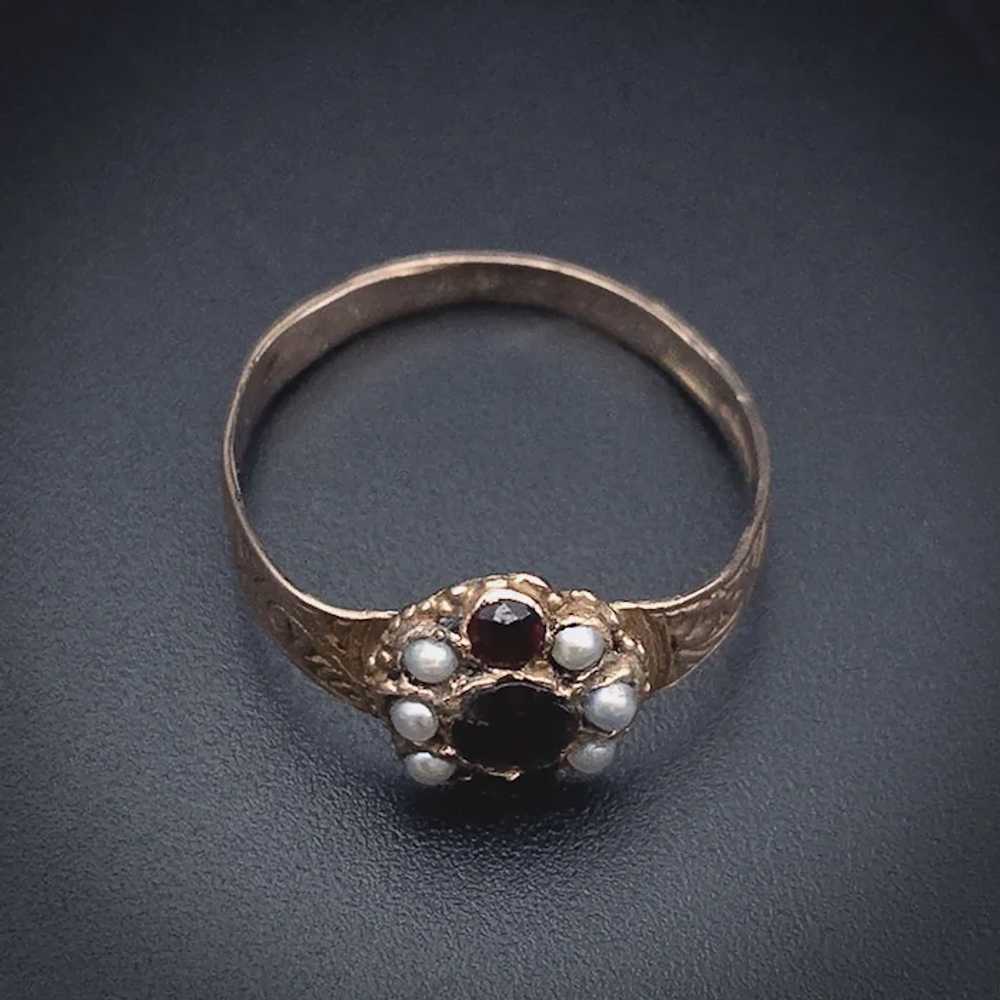 Antique 14K, Garnet & Pearl Ring - image 3