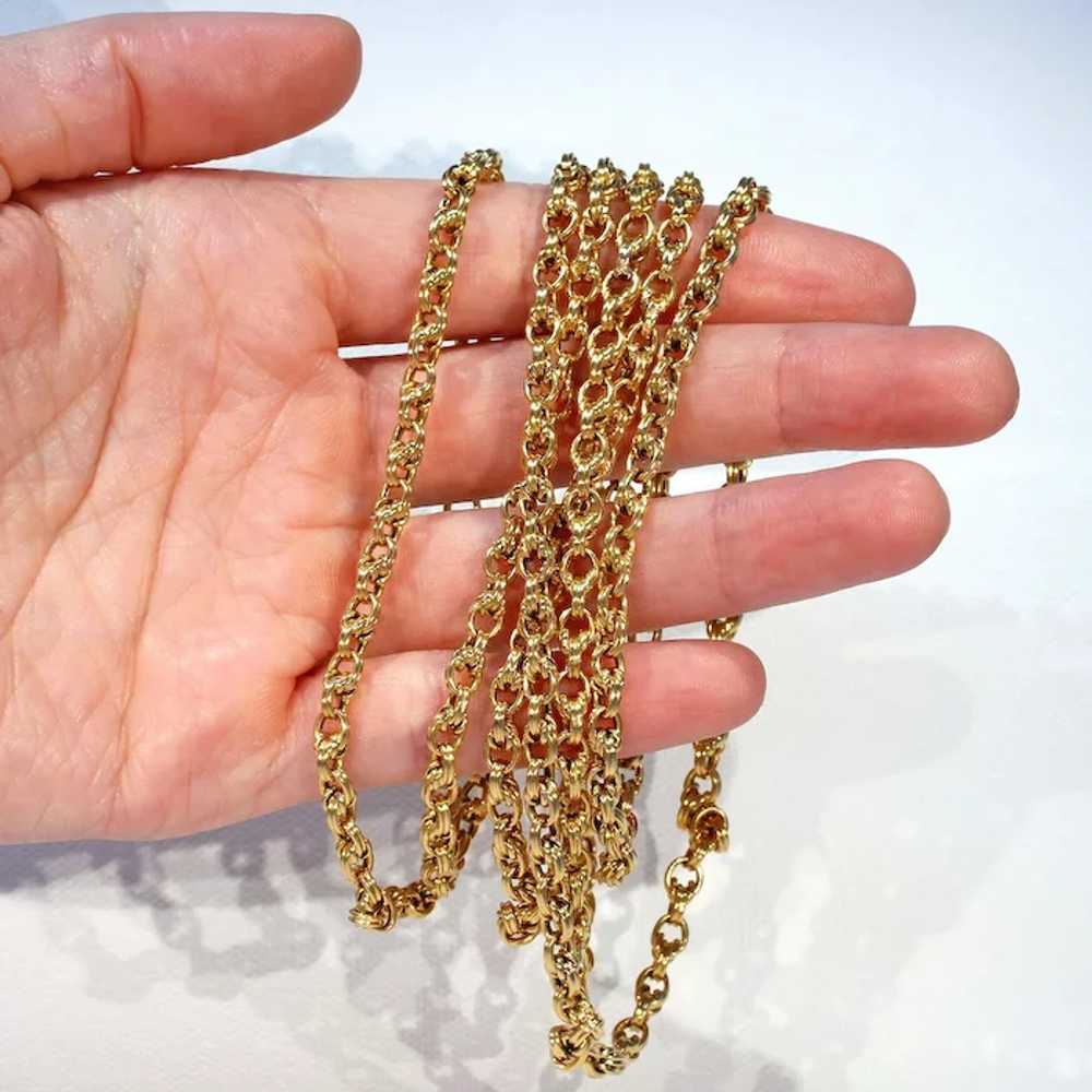 Antique French Long Guard Chain 52 inches 18k Gold - image 6