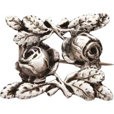 Small 800 Silver Rose Blossoms Pin with C Clasp, 1