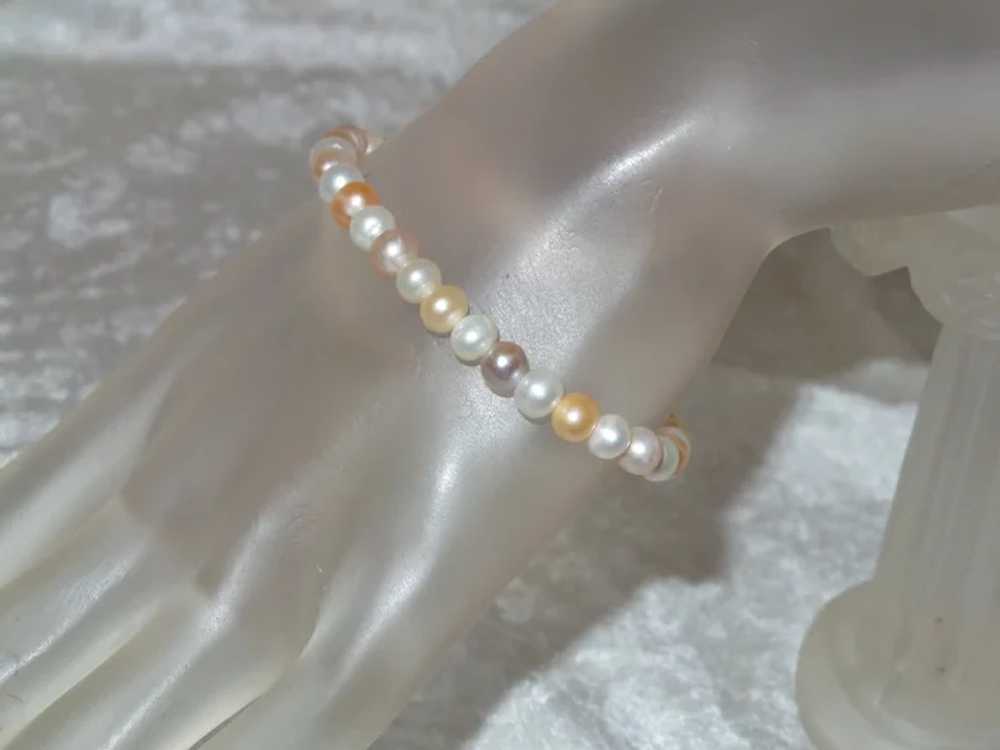 Vintage Cultured Multi Colored Pearl Bracelet on … - image 3