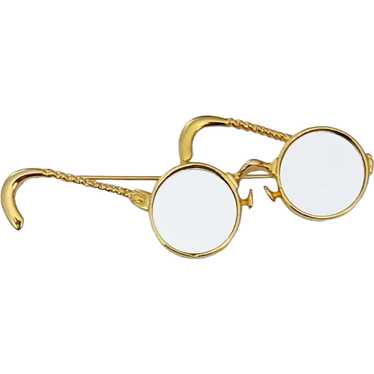 Gold Tone Eye Glasses Mirror Lenses Pin Brooch - image 1