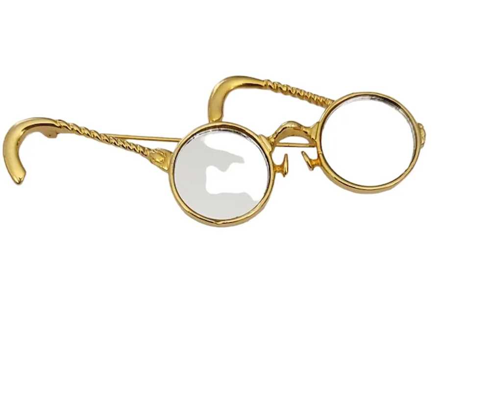 Gold Tone Eye Glasses Mirror Lenses Pin Brooch - image 2