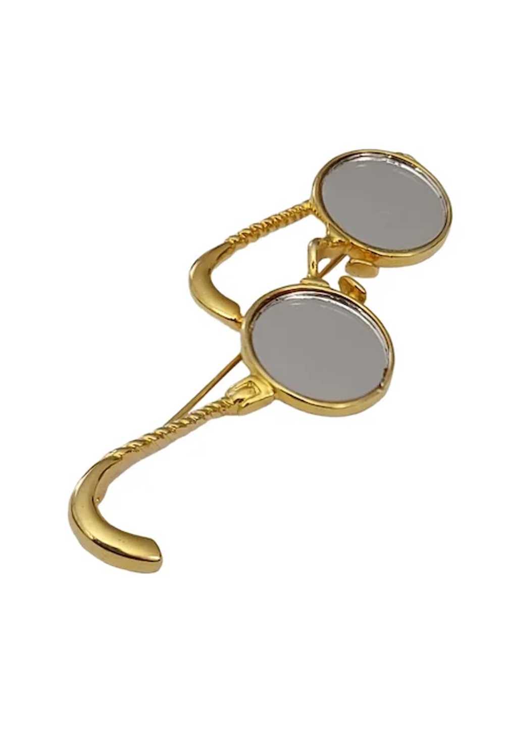 Gold Tone Eye Glasses Mirror Lenses Pin Brooch - image 3