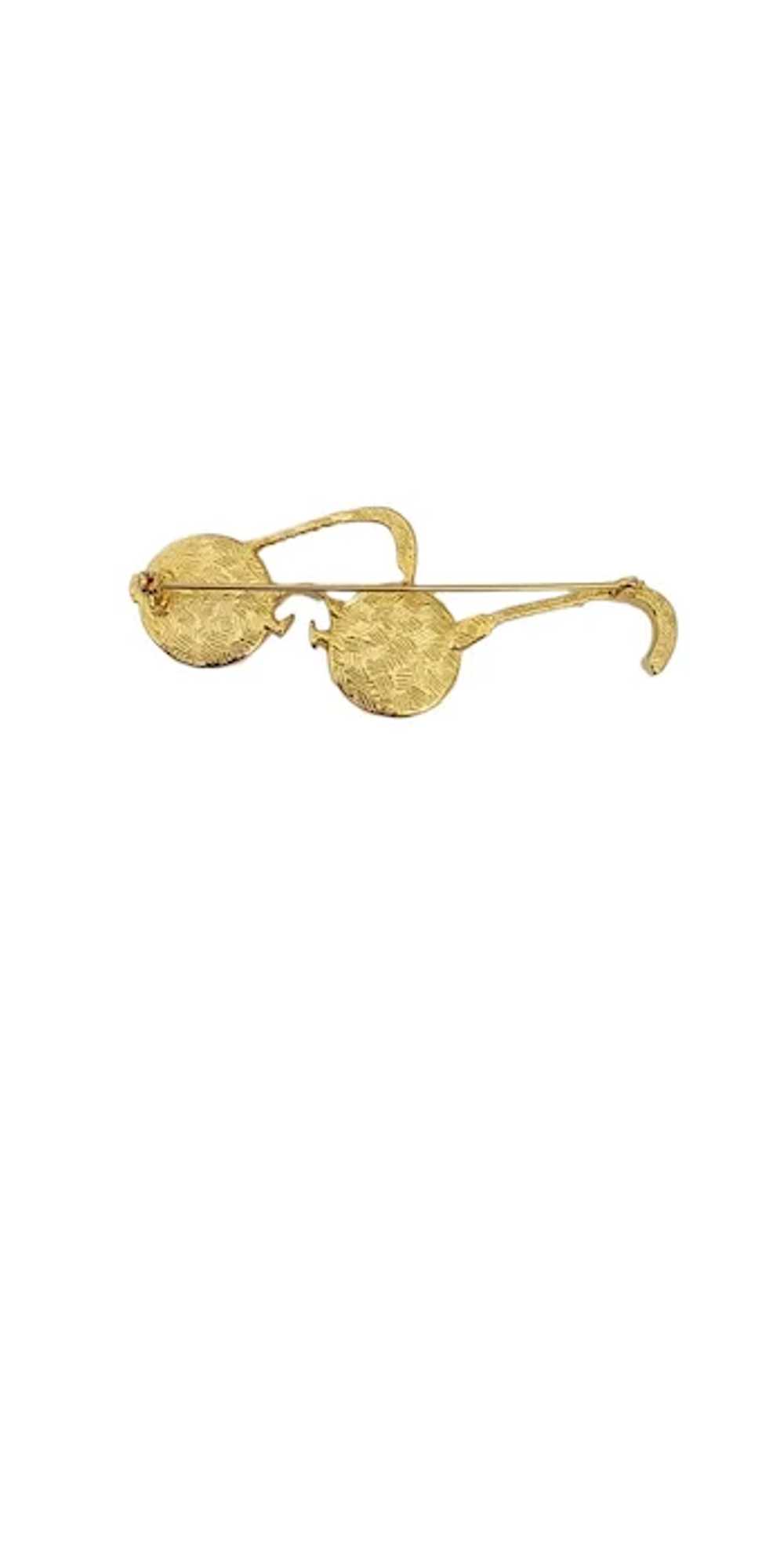 Gold Tone Eye Glasses Mirror Lenses Pin Brooch - image 4