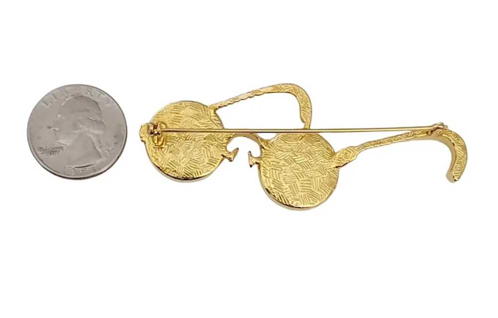 Gold Tone Eye Glasses Mirror Lenses Pin Brooch - image 5