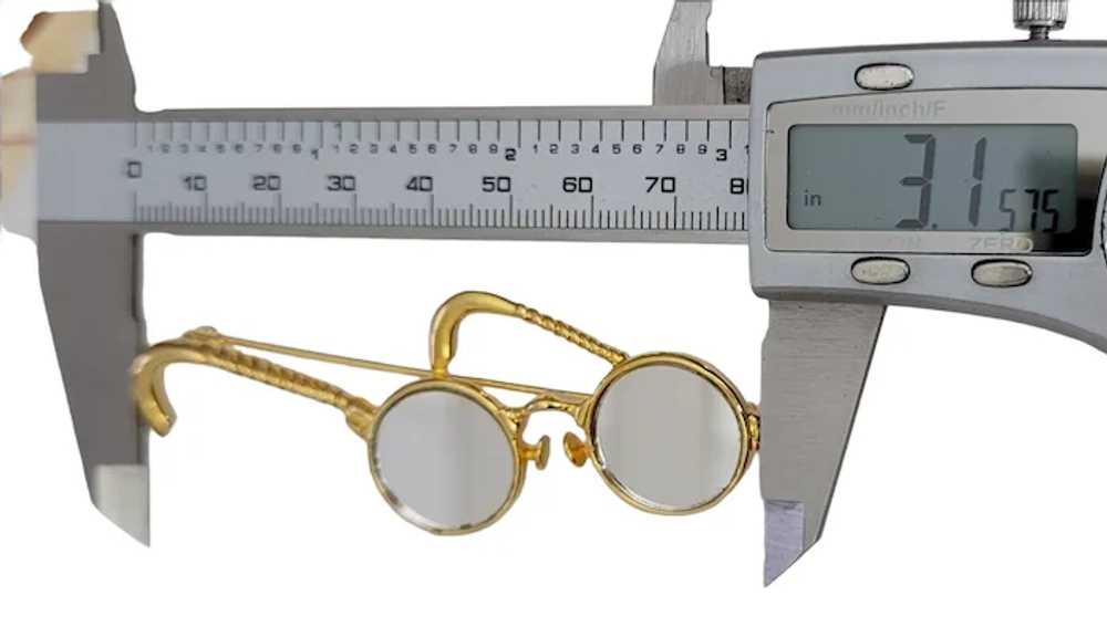 Gold Tone Eye Glasses Mirror Lenses Pin Brooch - image 6