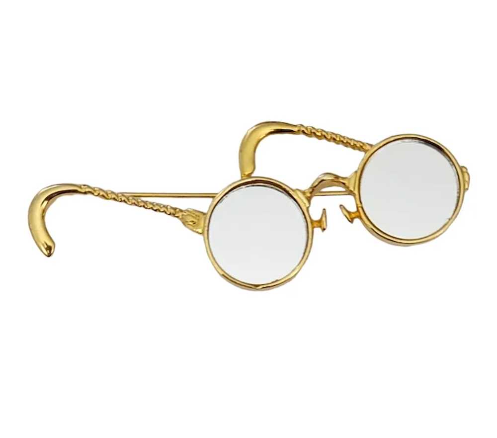 Gold Tone Eye Glasses Mirror Lenses Pin Brooch - image 7