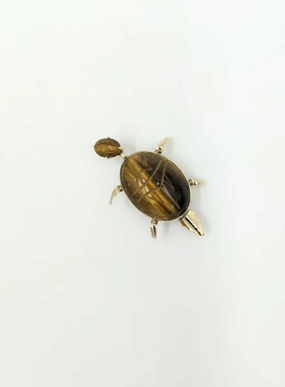 1960's Scarab Turtle Pin Tigers Eye Gemstone Mid … - image 10