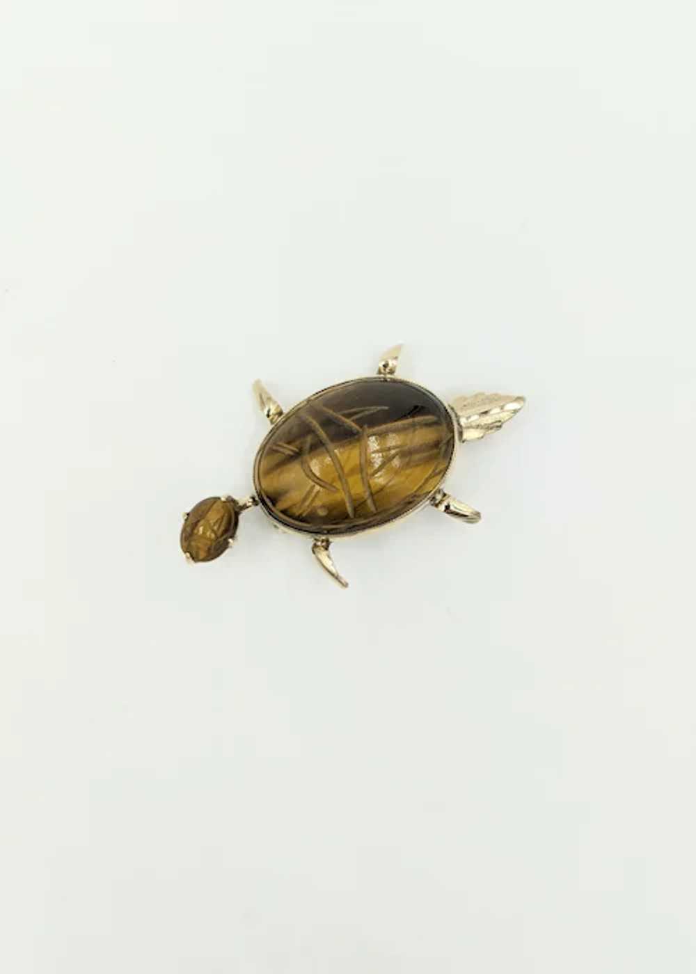 1960's Scarab Turtle Pin Tigers Eye Gemstone Mid … - image 3